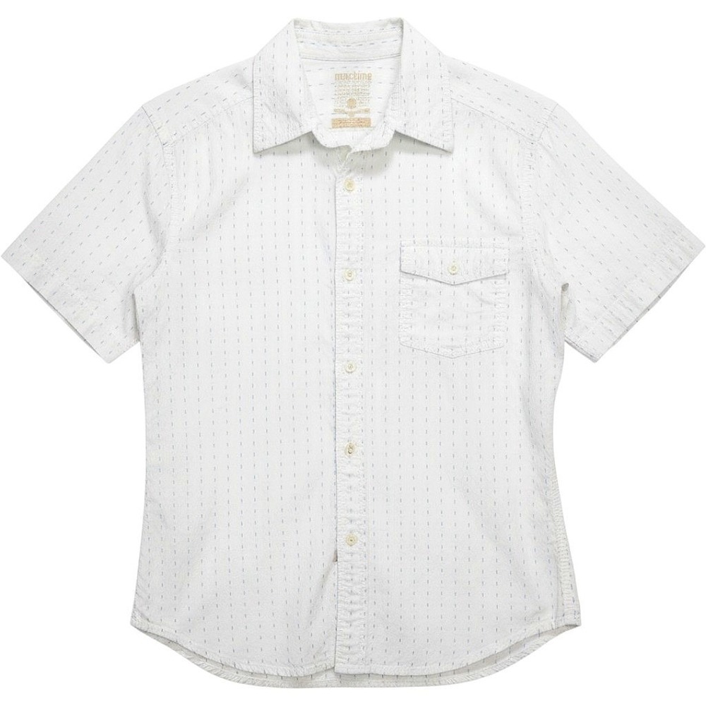 Machine Mens White Blue Geometric Dobby Short Sleeve Button Down Shirt Small